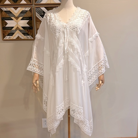Self-Portrait Resort Collection White Sheer Lace Kaftan Cape Dress US 6 - Picture 4 of 15